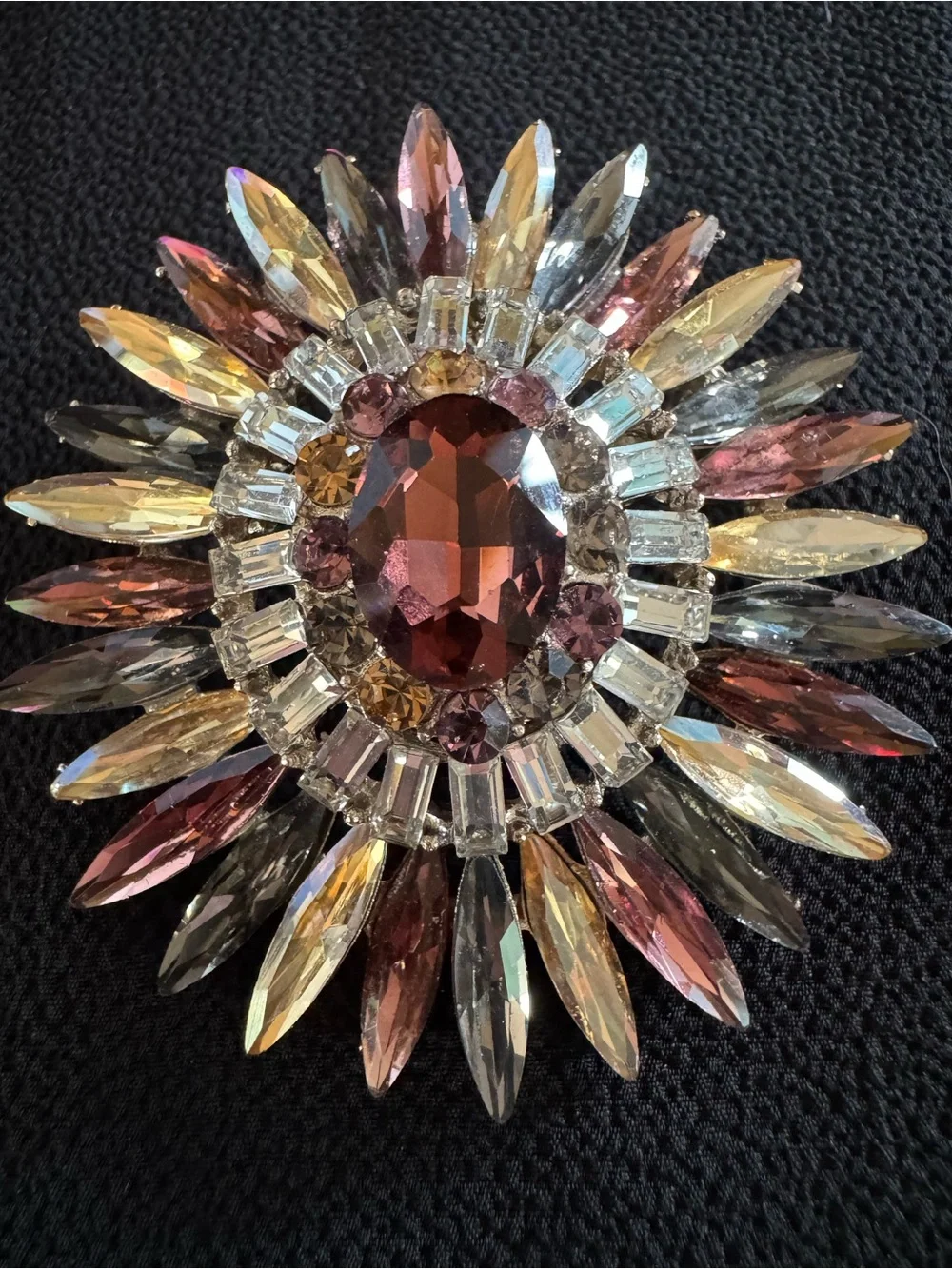 Vintage Autumn Rhinestone Starburst Brooch